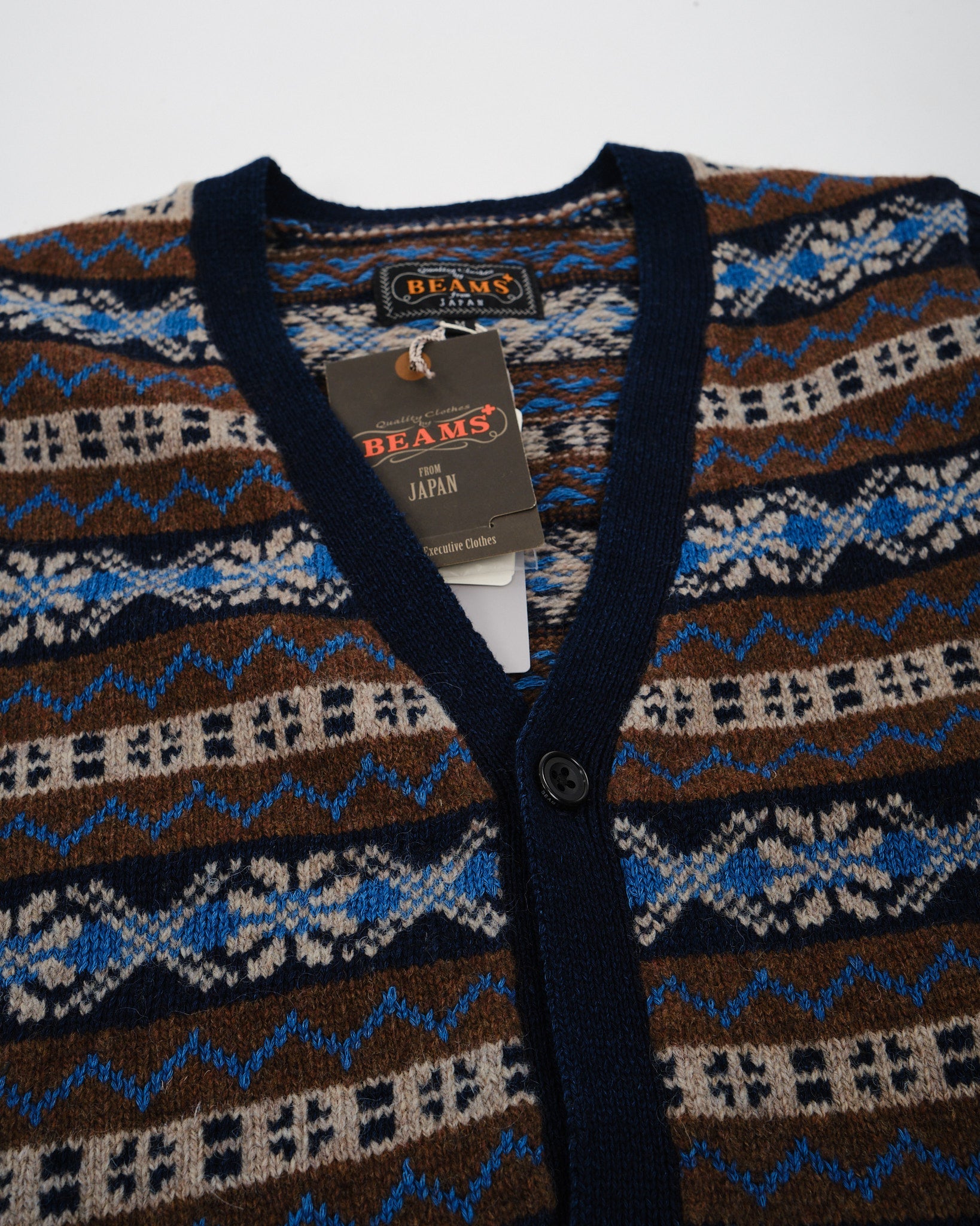 Button Knit Vest Indigo Fair Isle Brown