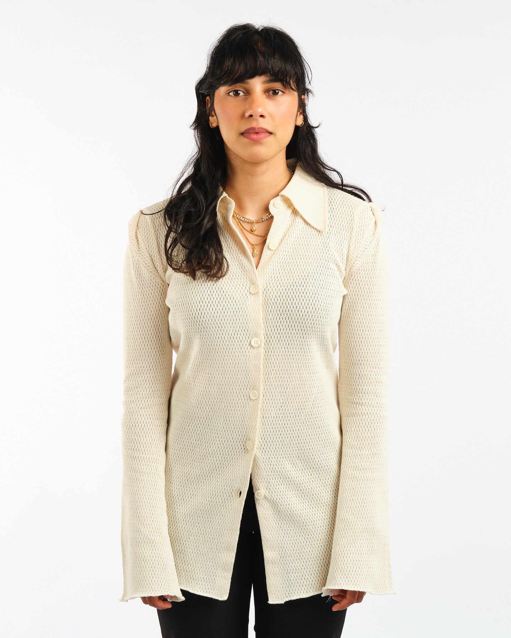 Hollow Shirt Ecru Sparse Cotton