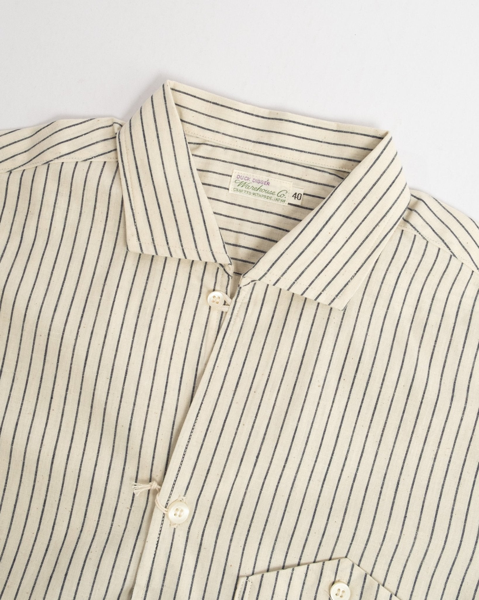 S/S Open Collar Shirt Ecru Stripe