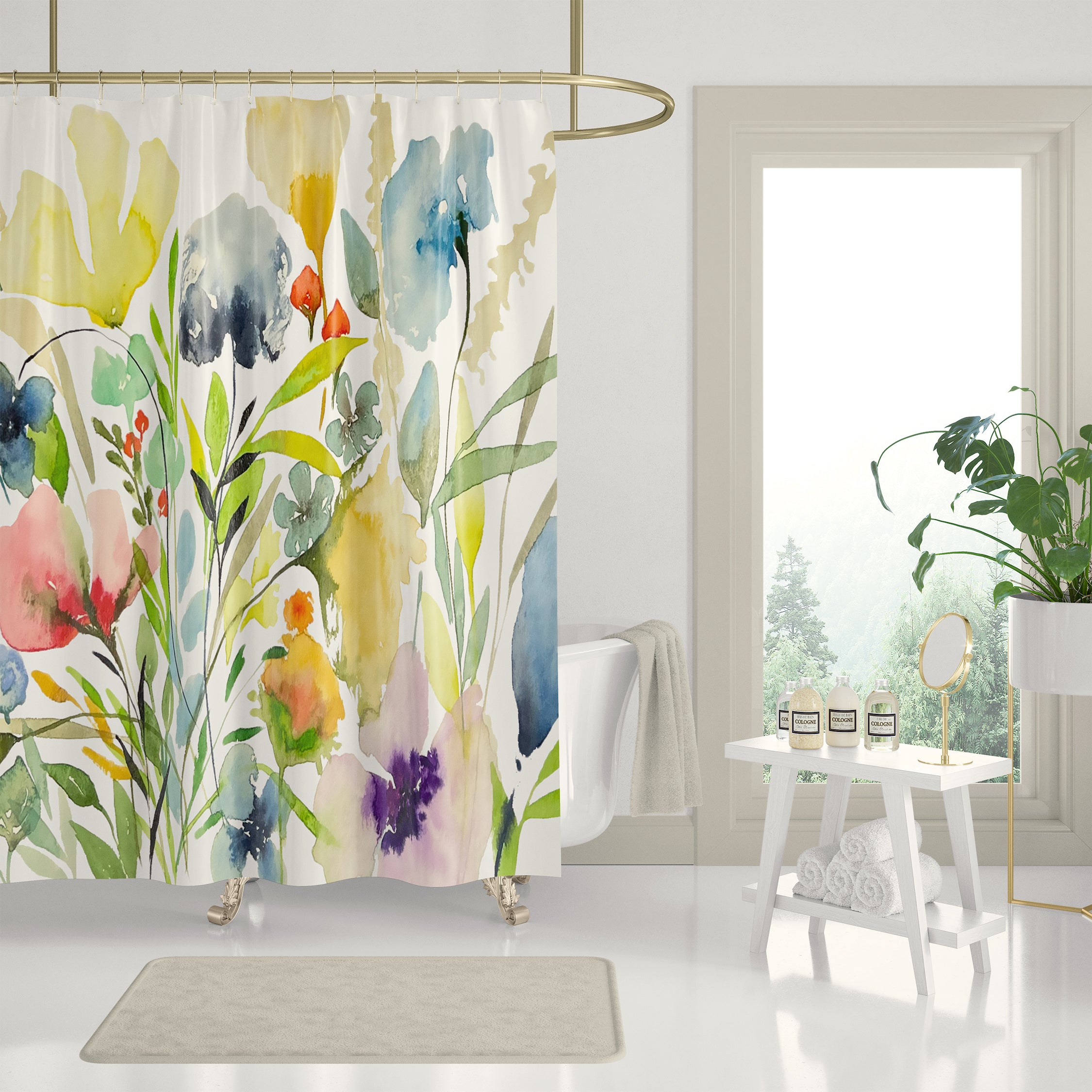 4 Pieces Luxury Perfume Bottle Flower Printed Shower Curtain Decor