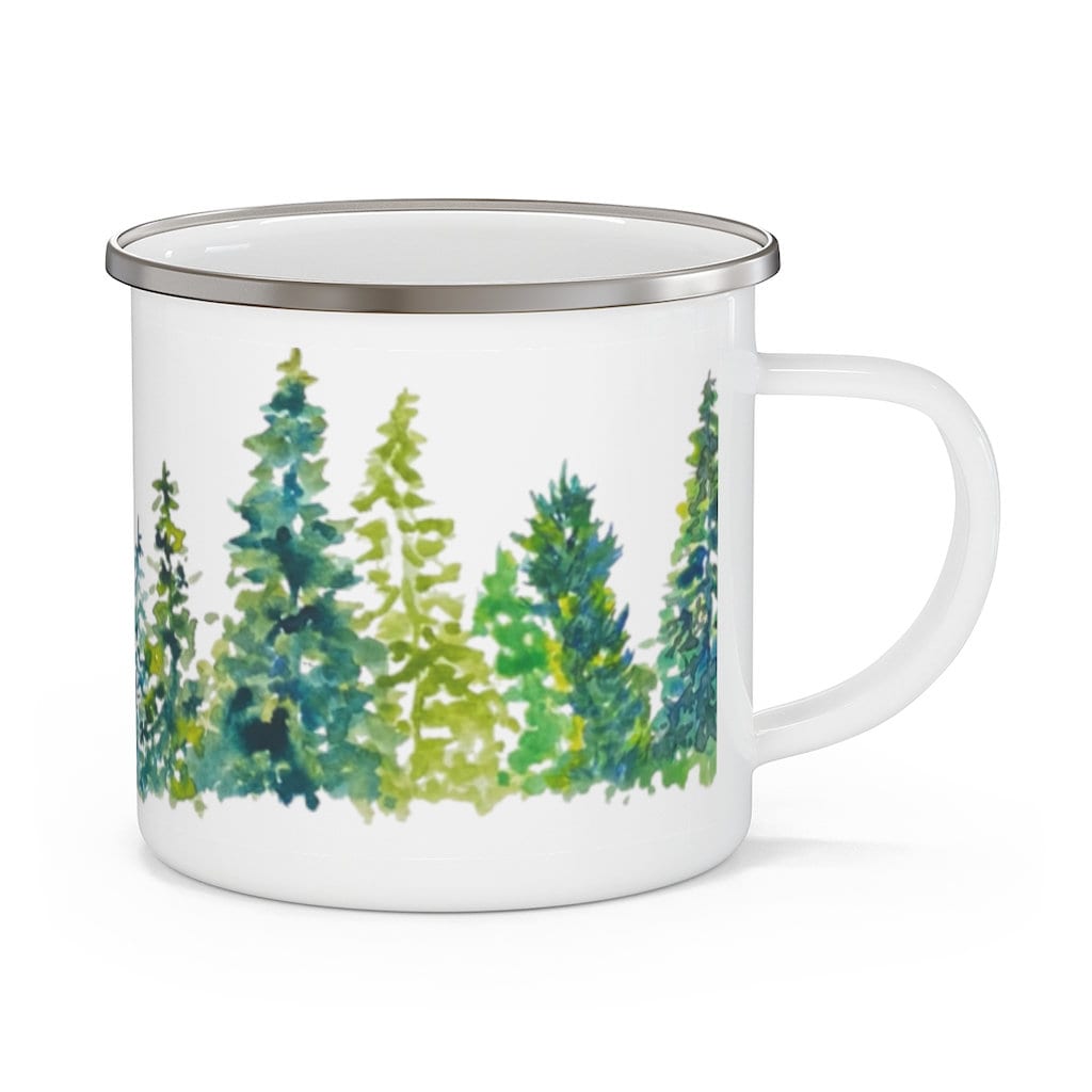 Pine Tree Forest Enamel Camping Mug Watercolor Printed Coffee Mugs 12 Oz Stainless  Steel Gifts for Outdoors, Nature, Evergreens 