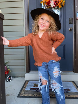 Brown ruffle sweater