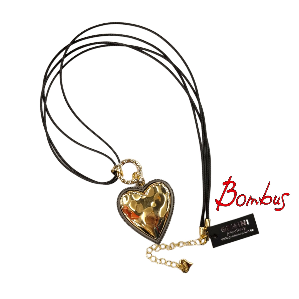Gemini, kullanvärinen sydänriipus kaulakoru, Full Heart Gold — Bombus