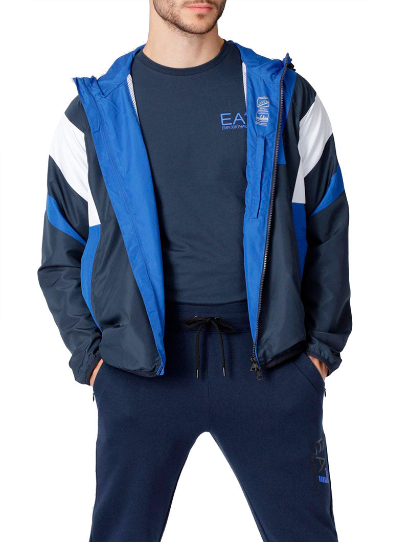 EA7 WATERPROOF JACKET IN BLUE AND WHITE 