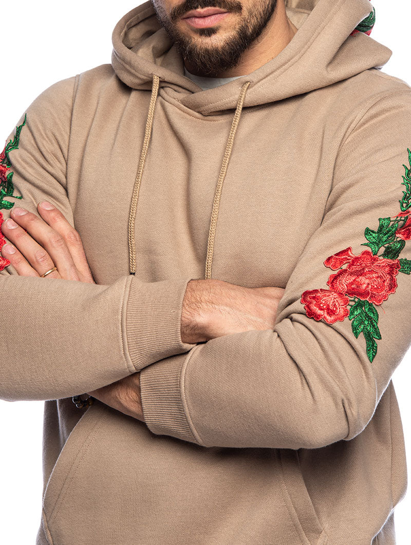 beige hoodie with roses