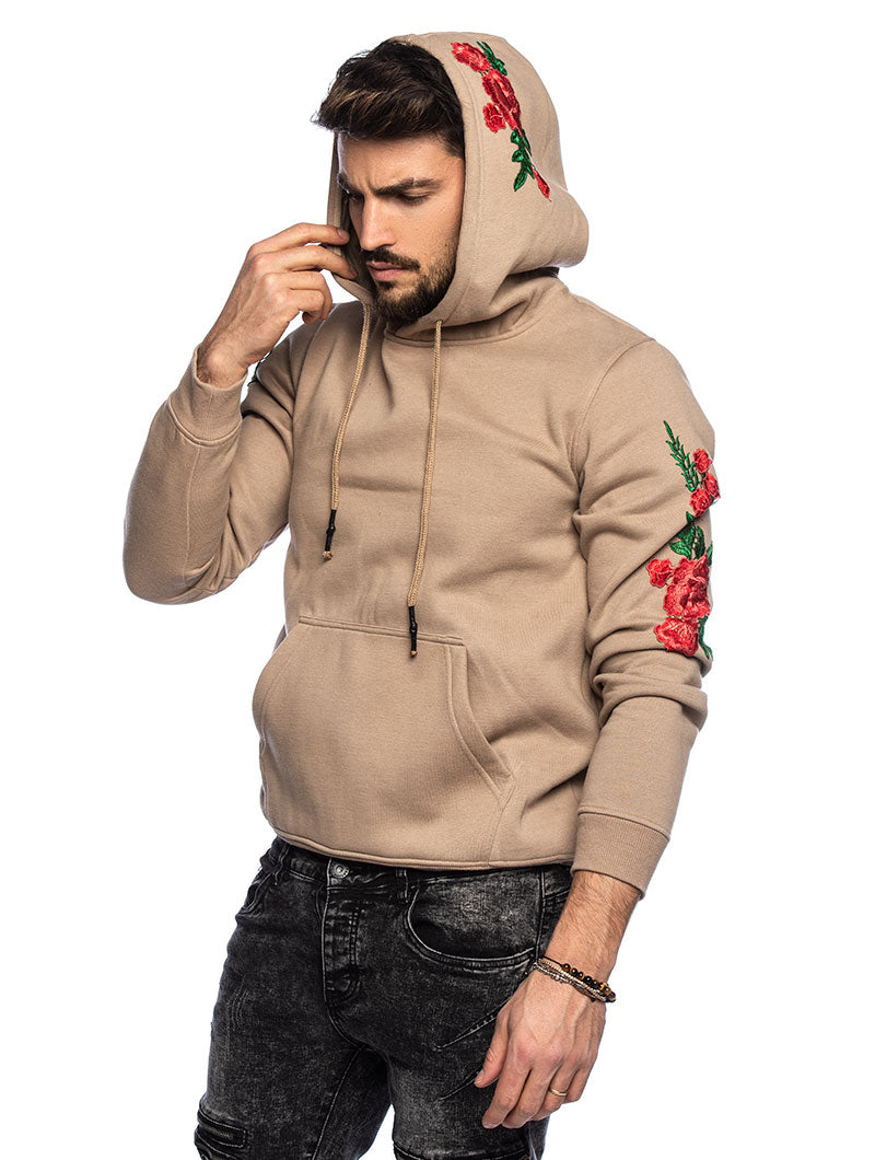 beige hoodie with roses