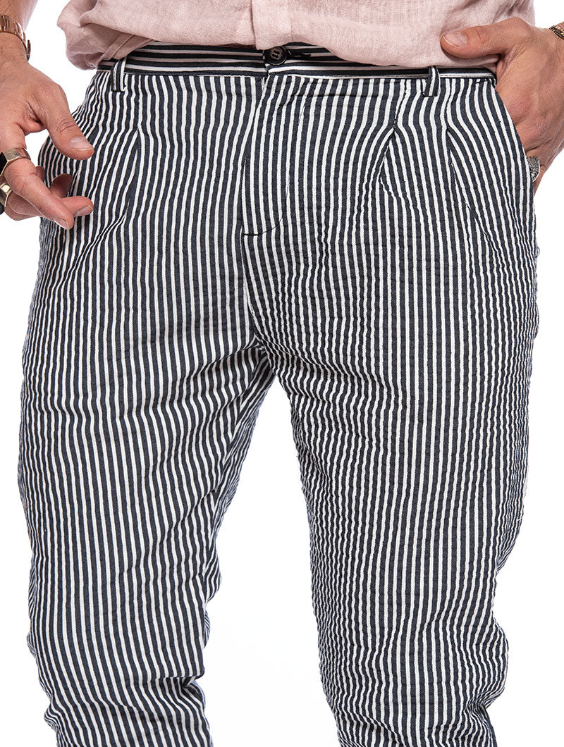 mens grey trousers with white stripe