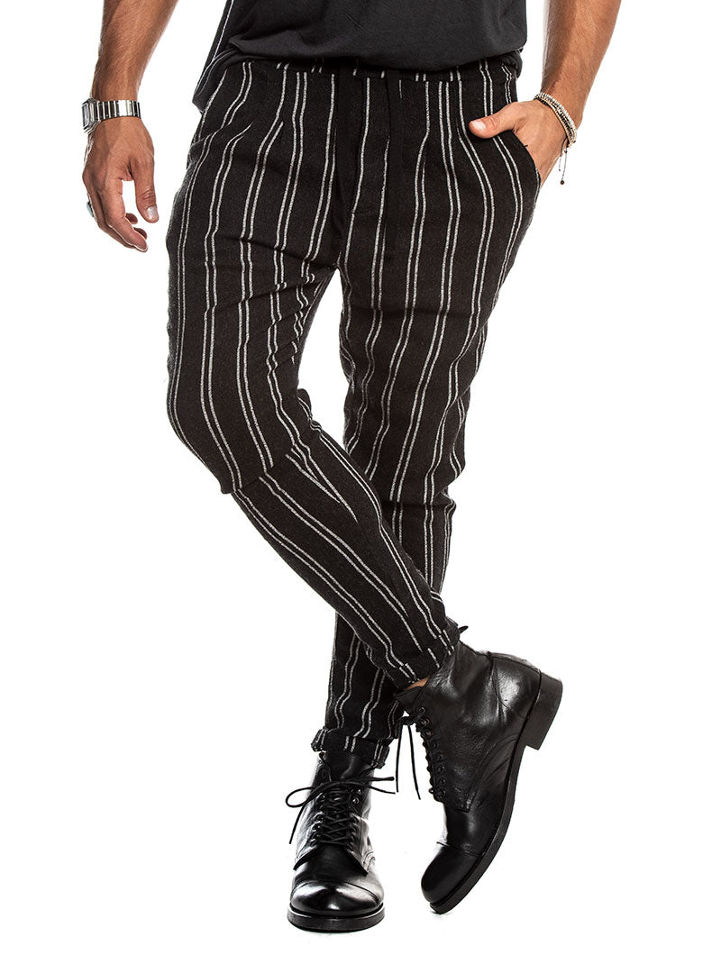 black and grey striped pants