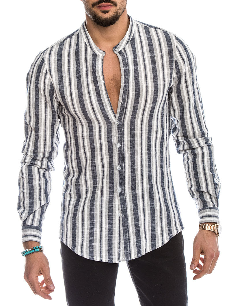 MEN'S CLOTHING | KOREAN COTTON SHIRT IN STRIPED BLUE | NOHOW SUMMER ...