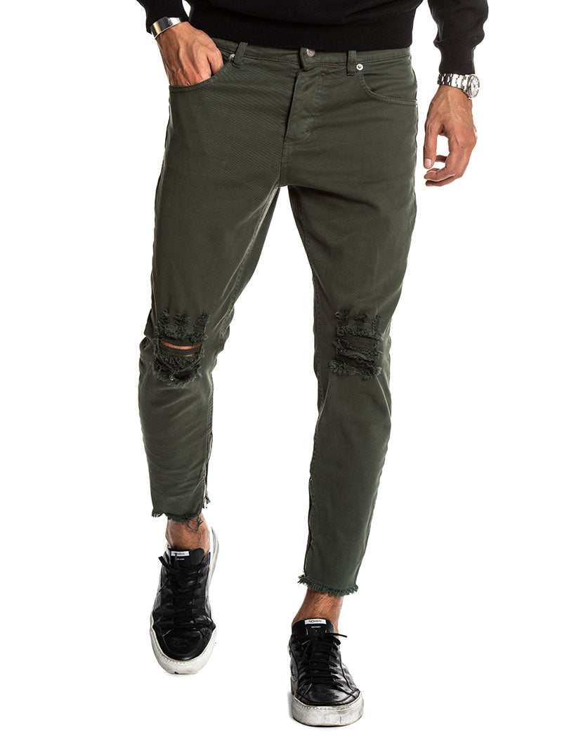 khaki green ripped jeans