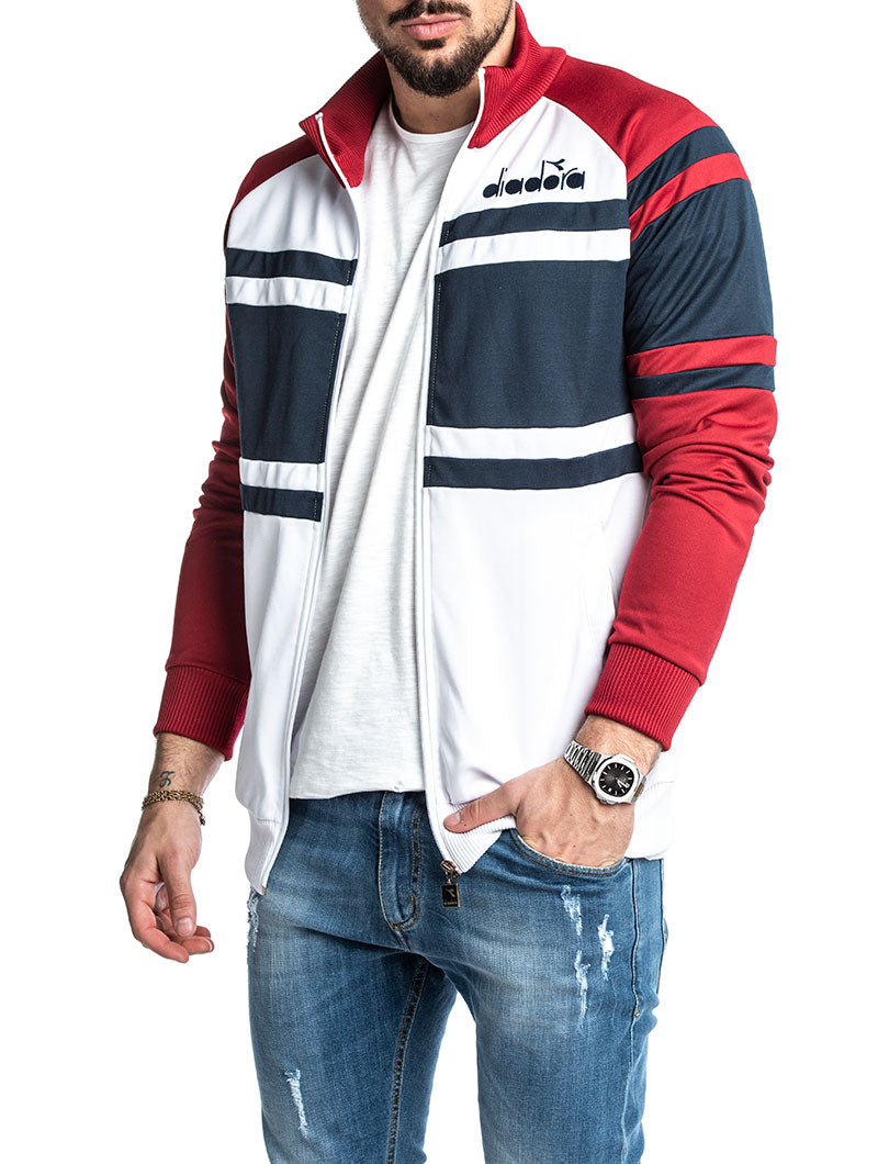 DIADORA JACKET 80S IN WHITE BLUE AND 