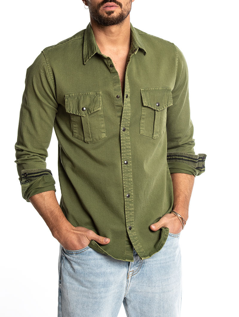 army green denim shirt