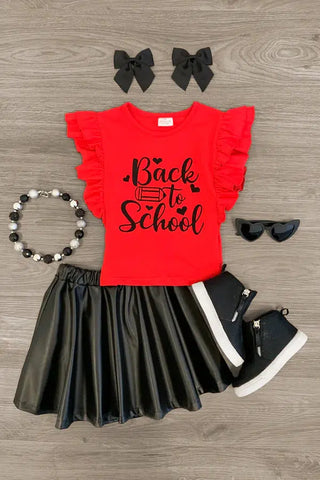 Back To School Pleather Skirt Set for Girls