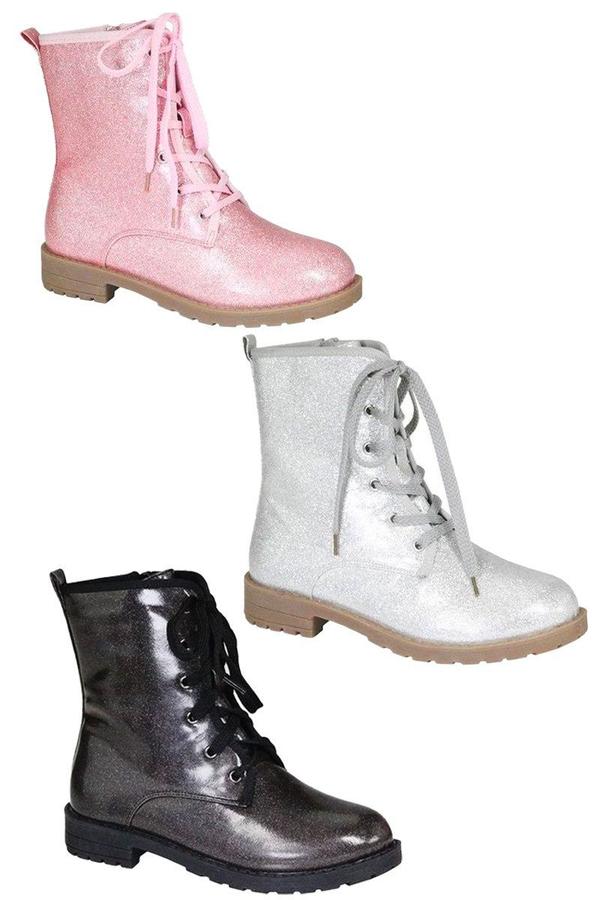 Sparkly Lace-Up Combat Boots