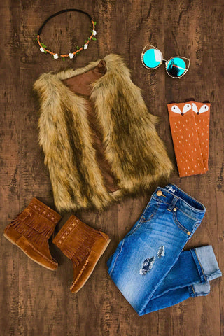 Deluxe Tan faux fur vest for kids