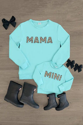 "Mama & Mini" Mint & Leopard Pullover