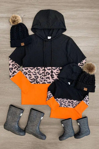 Mom & Me Black & Orange Leopard Hoodie