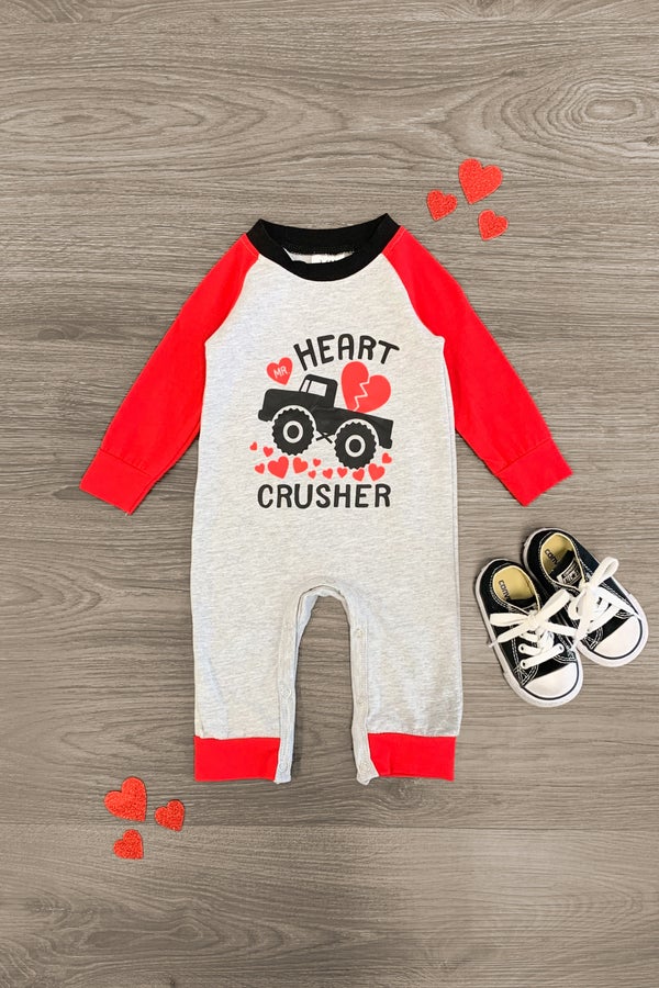 Grey and red "Mr. Heart Crusher" Romper
