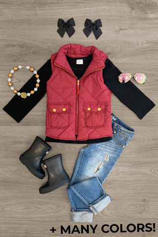 Quilted puffer vest for kids - many colors