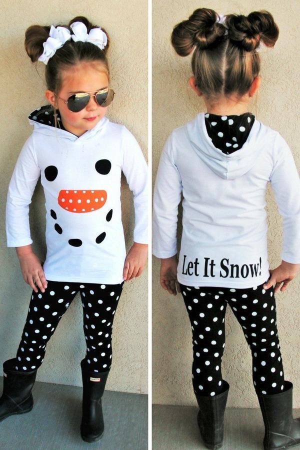 Kids White Snowman Hoodie Pant Set