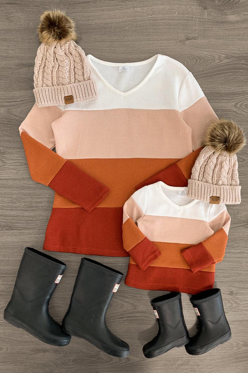 Mom & Me - Fall Colorblock Waffle Knit Top - Sparkle in Pink
