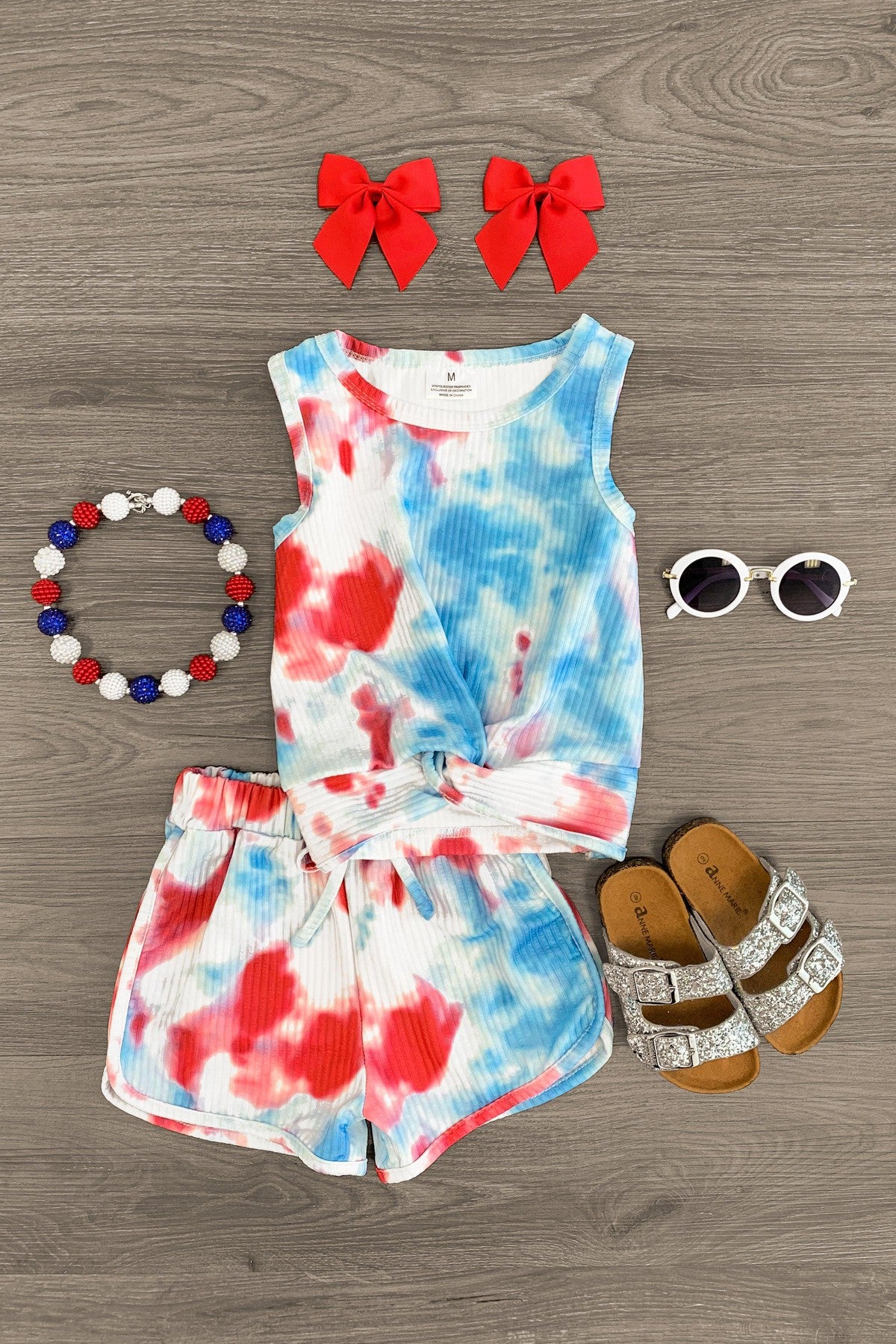 Image of Red White & Blue Tie Dye Short Set