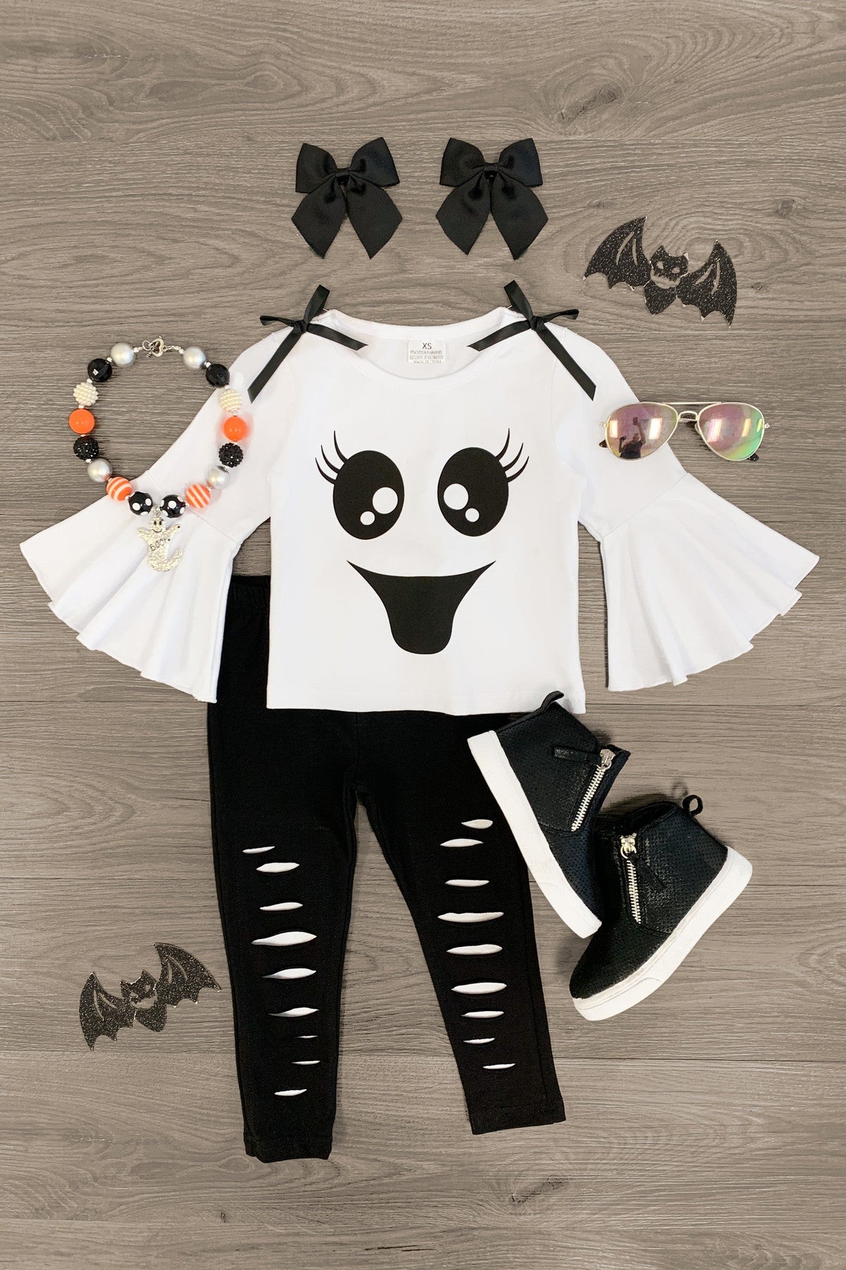 Image of Black & White Ghost Distressed Legging Set