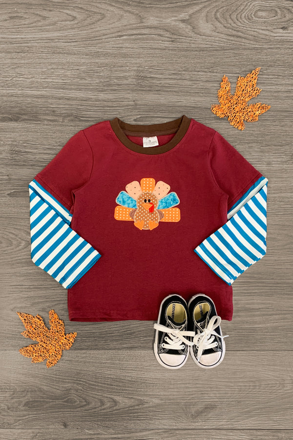 Burgundy & Patterned Turkey Long Sleeve Top