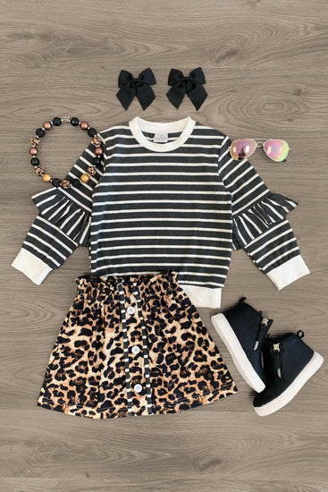 Cheetah & Stripes Button Skirt Set | Sparkle In Pink
