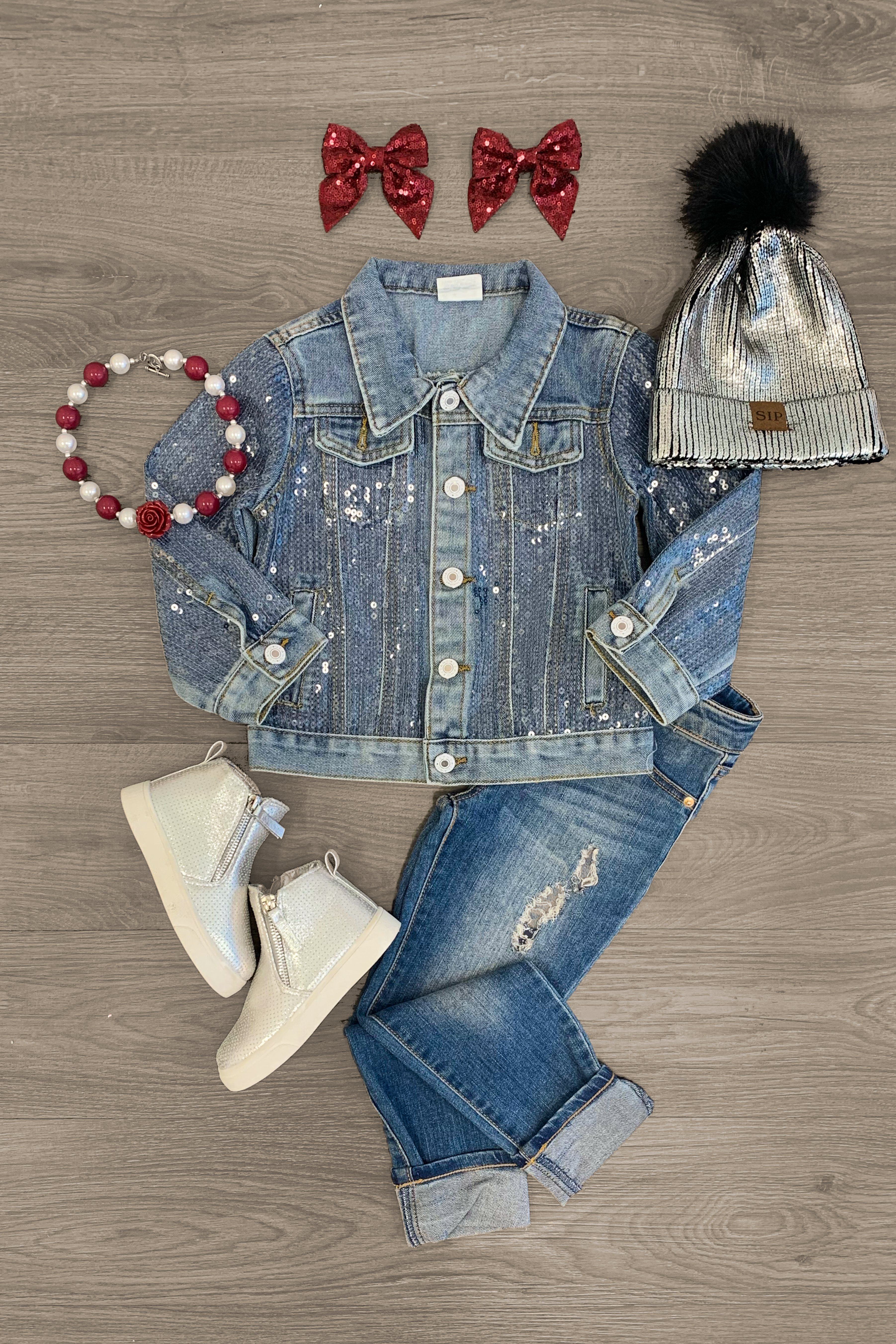 Clear Sequin Sparkle Denim Jacket | Sparkle In Pink