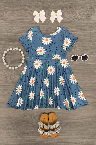 Dark Blue Daisy Dress | Sparkle In Pink