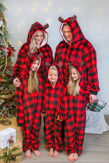 Holiday Family Pajamas Buffalo Plaid Onesies Sleepwear Union Suits With  Antlers