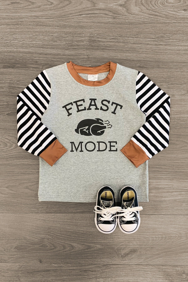 Black, White and Brown "Feast Mode" Long Sleeve Stripe T-Shirt