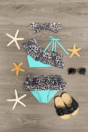 Mint Cheetah Swimsuit Set - 2 Piece | Sparkle In Pink
