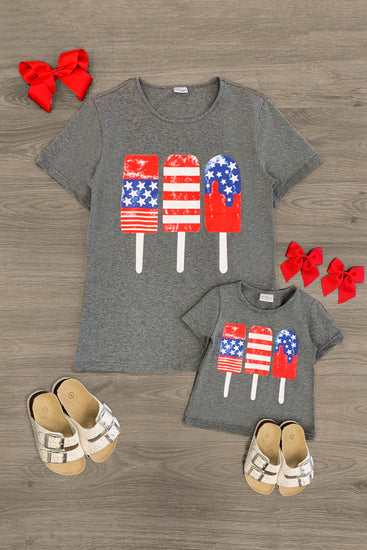 Mom & Me - Gray American Flag Popsicle Top | Sparkle In Pink