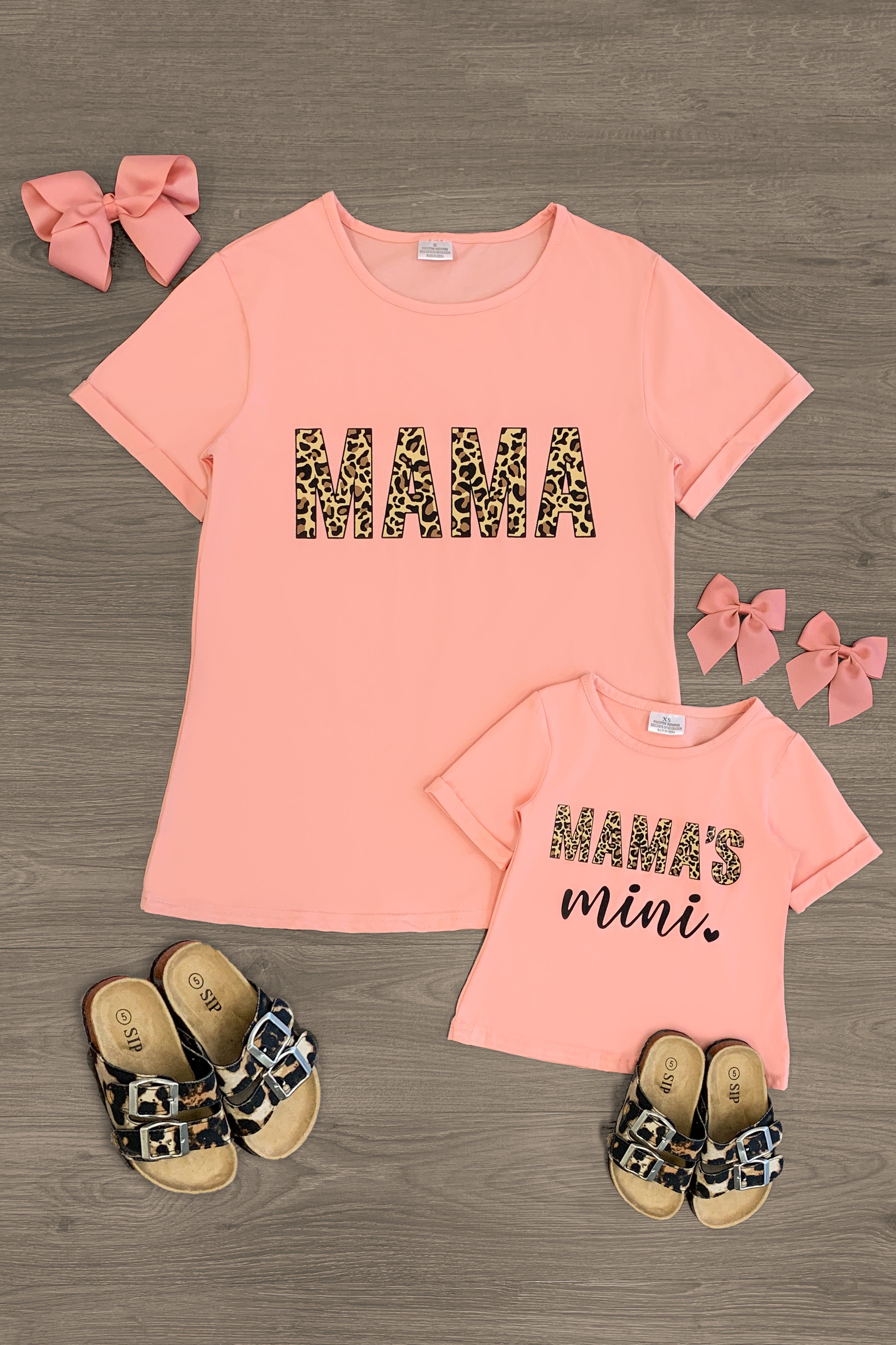 Mom And Me Mama And Mamas Mini Leopard Print Blush Top Sparkle In Pink 