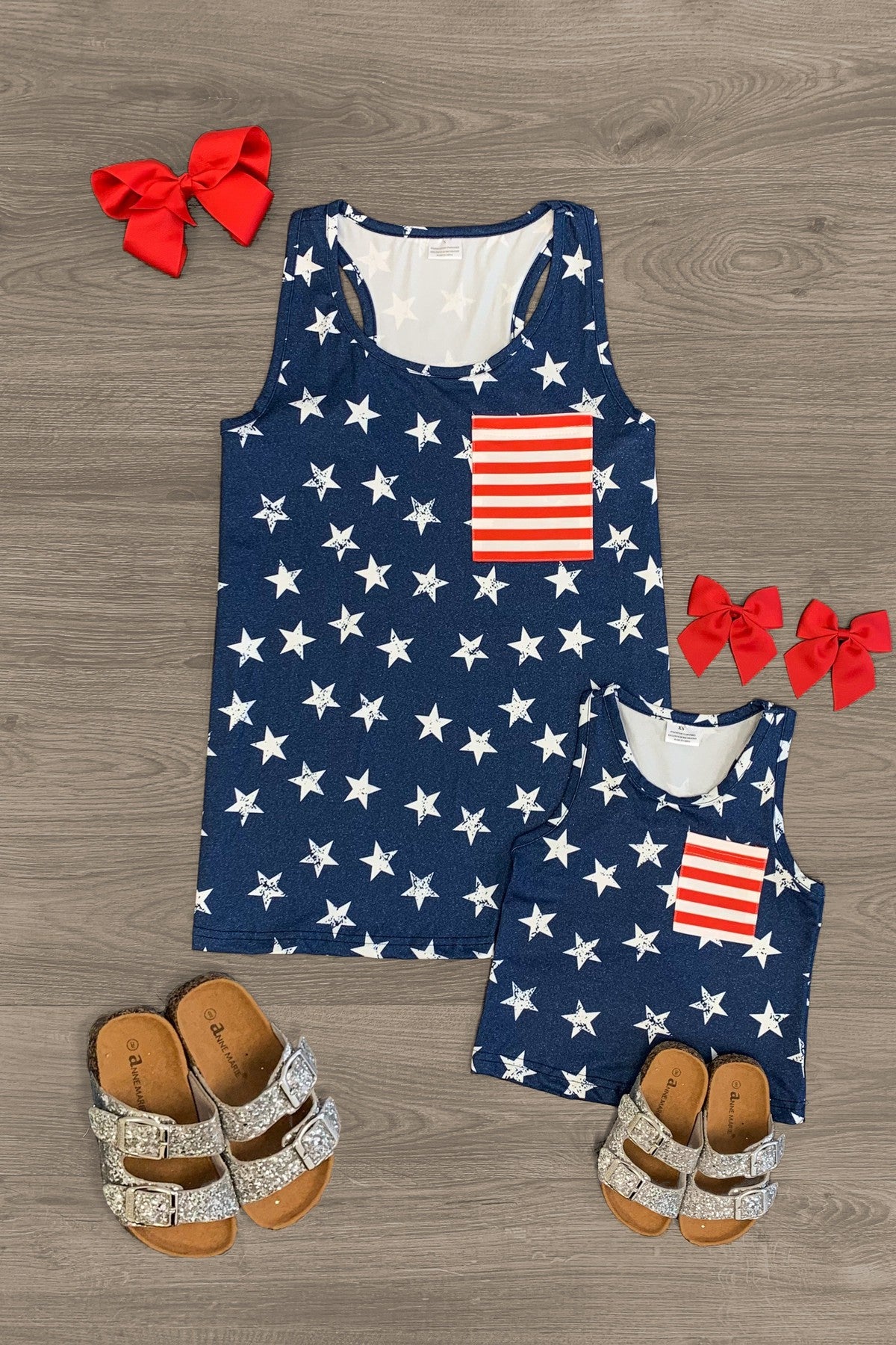 Mom & Me - Navy Blue Star Pocket Tank Top - Sparkle in Pink