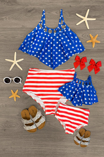 Mom & Me - Red, White & Blue Stars & Stripes Bikini | Sparkle In Pink