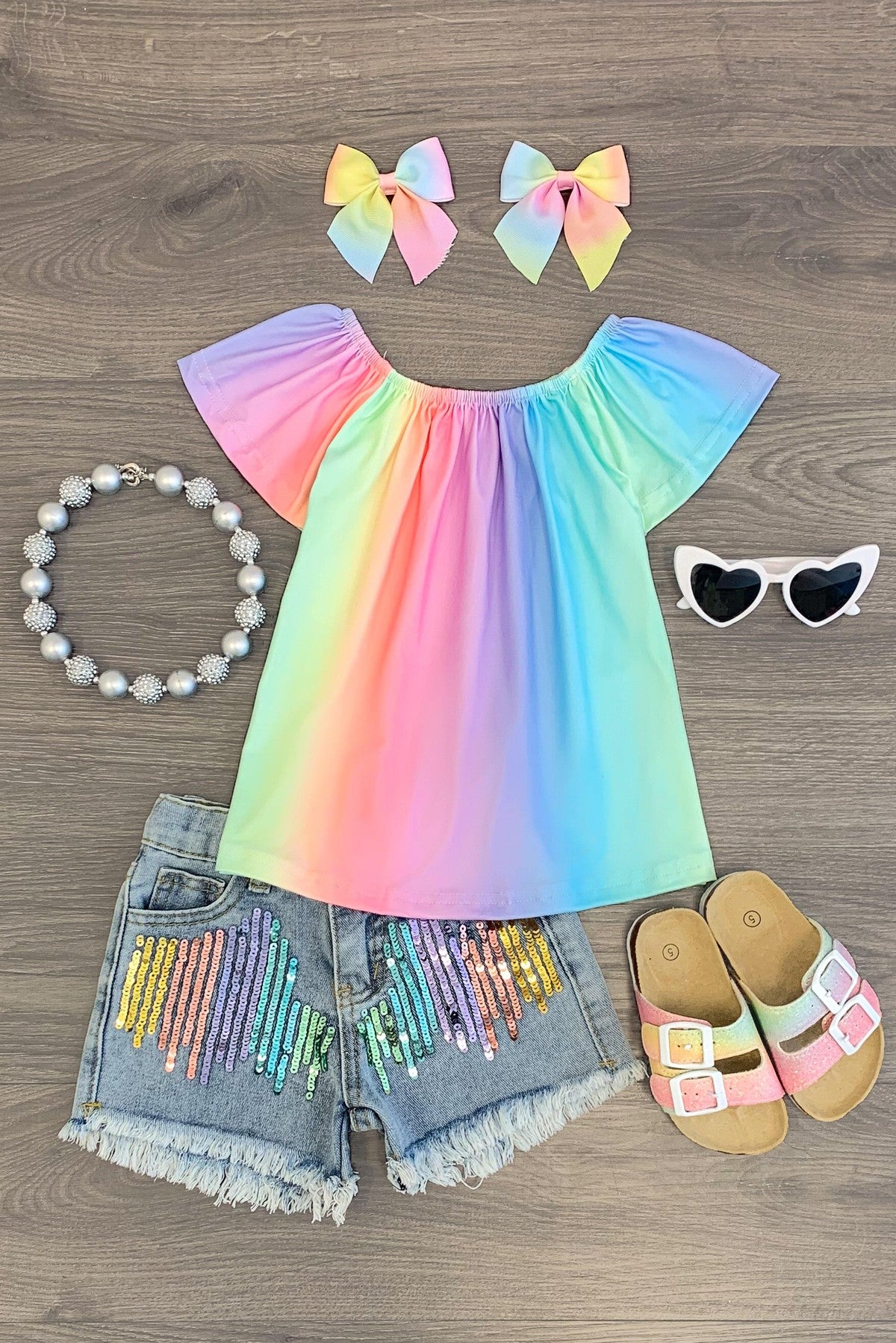 Kids Girls Crop Top & Legging Set Rainbow Fashion  