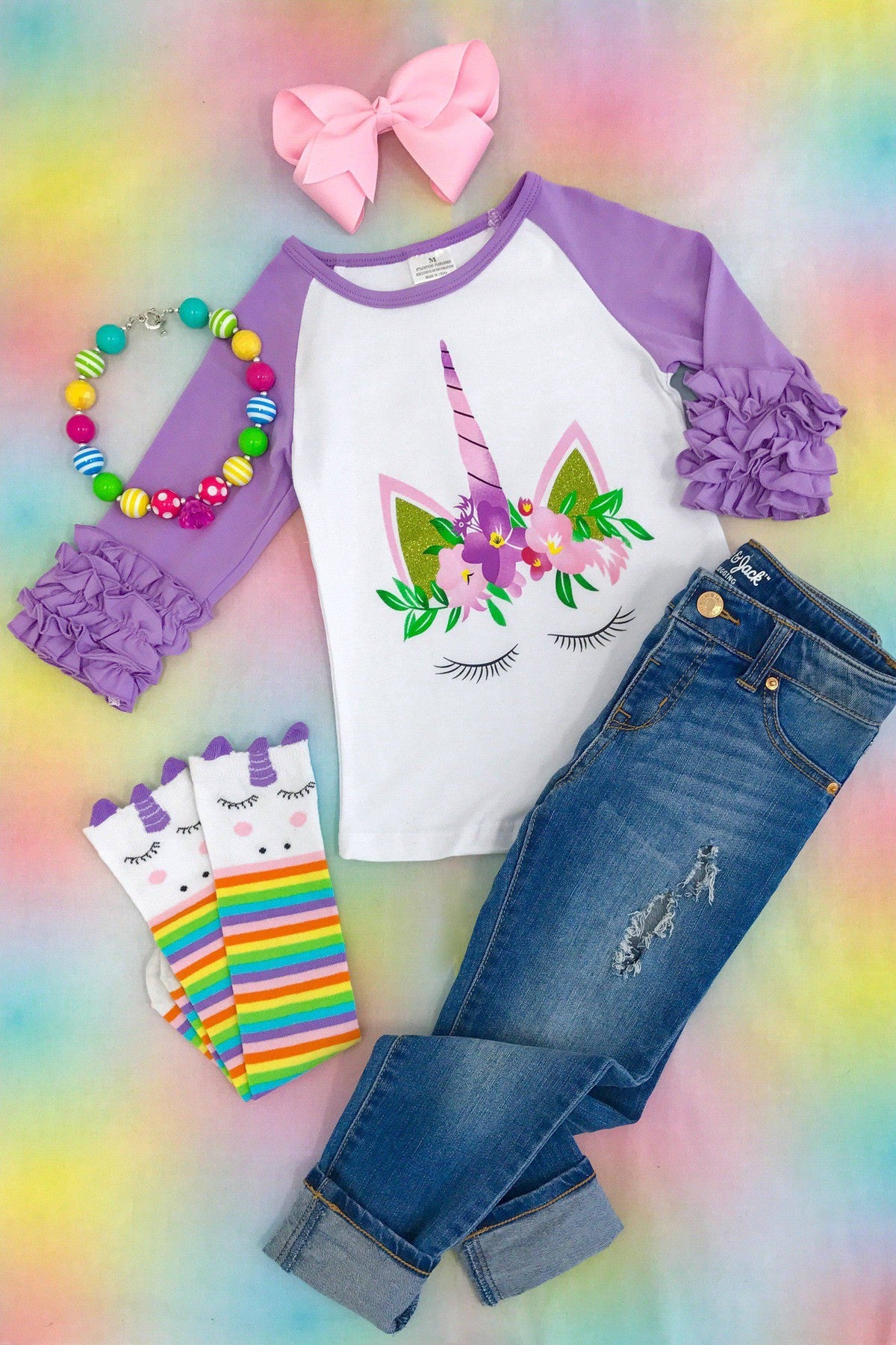 Rainbow Unicorn Sequin Birthday Pants Outfits Toddler Girls Winter