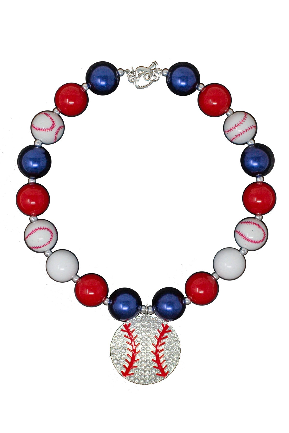 red white navy rhinestone baseball necklace accessory sparkle in pink 155551