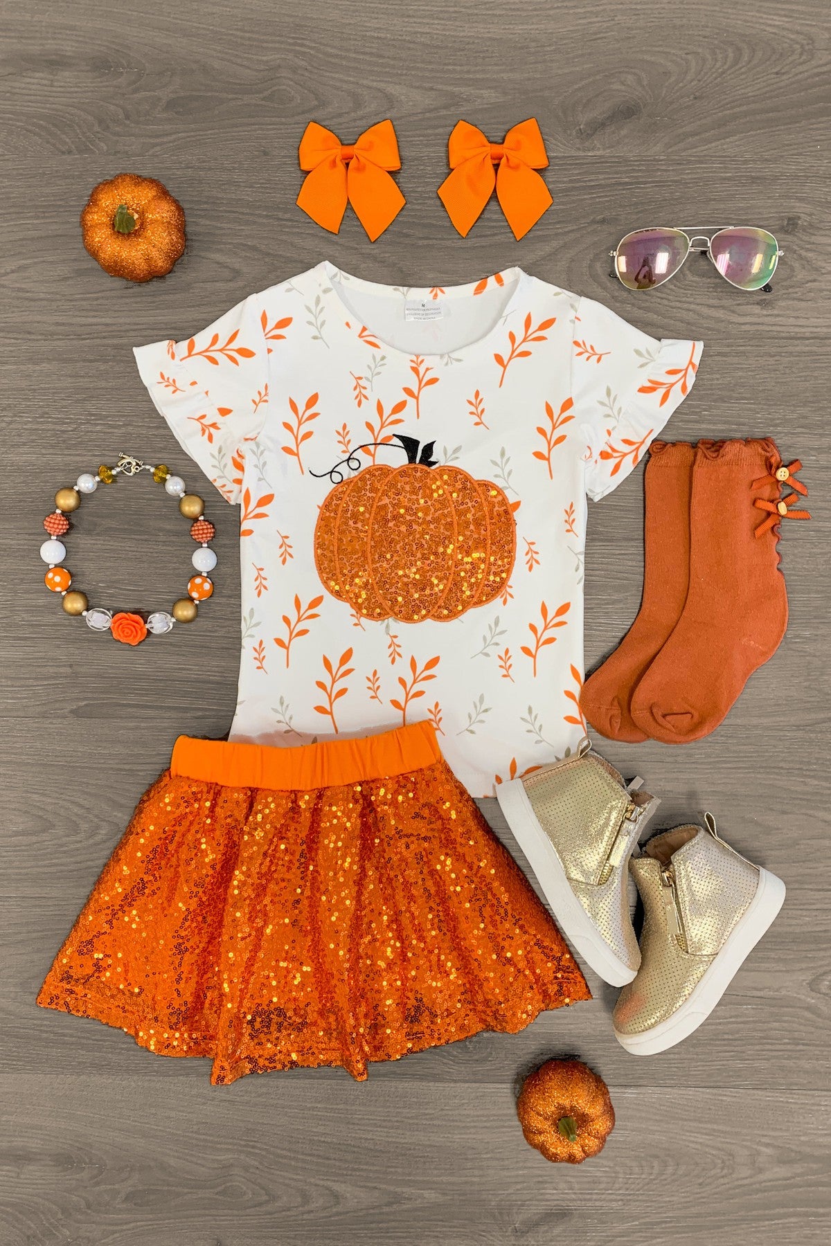 Image of Sequin Pumpkin Skirt Set