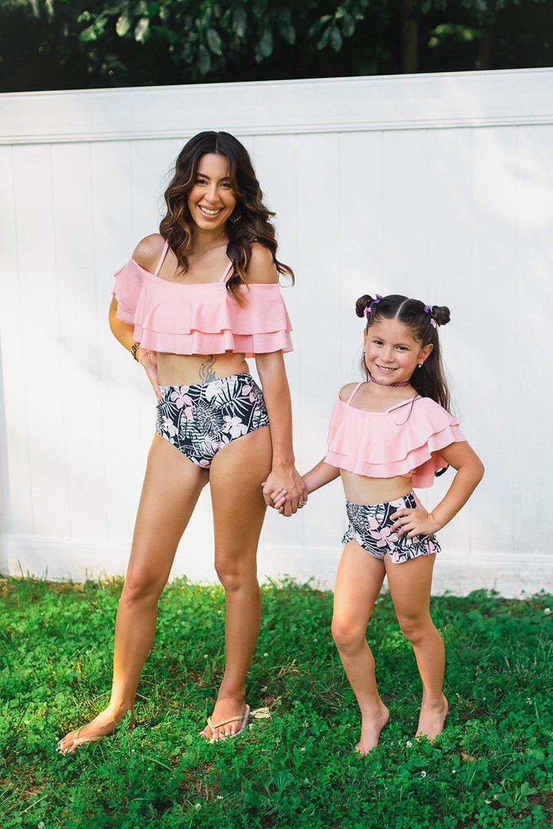 VEE RIVERA X SPARKLE IN PINK Mom & Me - Blush & Black Tropical Bikini