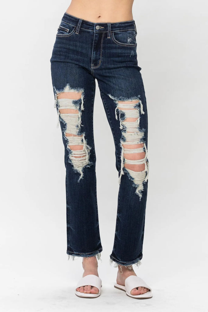 Judy Blue Rigid Magic Destroyed Straight Leg Jeans – Three Birdies Boutique