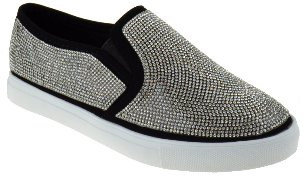 black rhinestone slip on sneakers