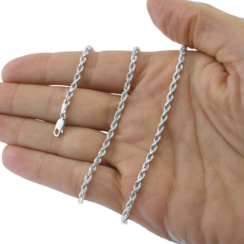 Solid 14k White Gold Diamond Cut Rope Chain 