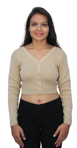 Buy Lemonmint Winter Woolen Blouse n Crop top for Women/Woolen Warm Winter  Designer Blouses Free Size, 3/4 Sleeve Without Button (Biege) at Amazon.in