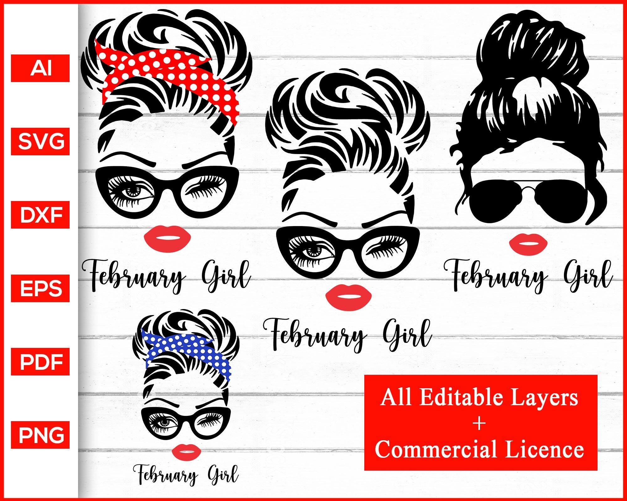 Download February Girl Svg Woman With Glasses Svg Girl With Bandana Svg Birt Editable Svg File