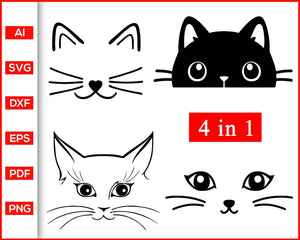 Download Cat Face Svg Cat Face Clipart Cat Face Silhouette Cat Eyes Svg Kit Editable Svg File