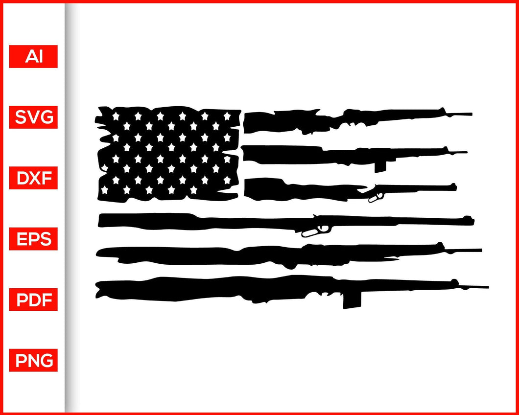 Distressed Gun Rifles American Flag Svg Editable Svg File